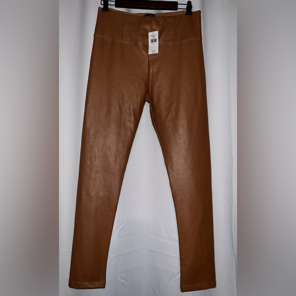 NWT Shinestar High Rise Skinny Stretch Leggings Pleather Cashew Brown Large